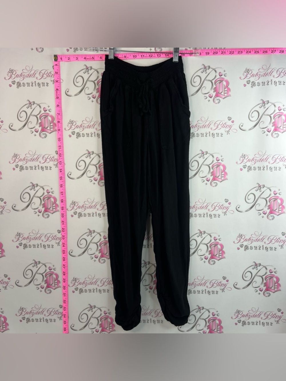 Cisono pants joggers soft tie up Black Drawstring Smocked-Waist Joggers